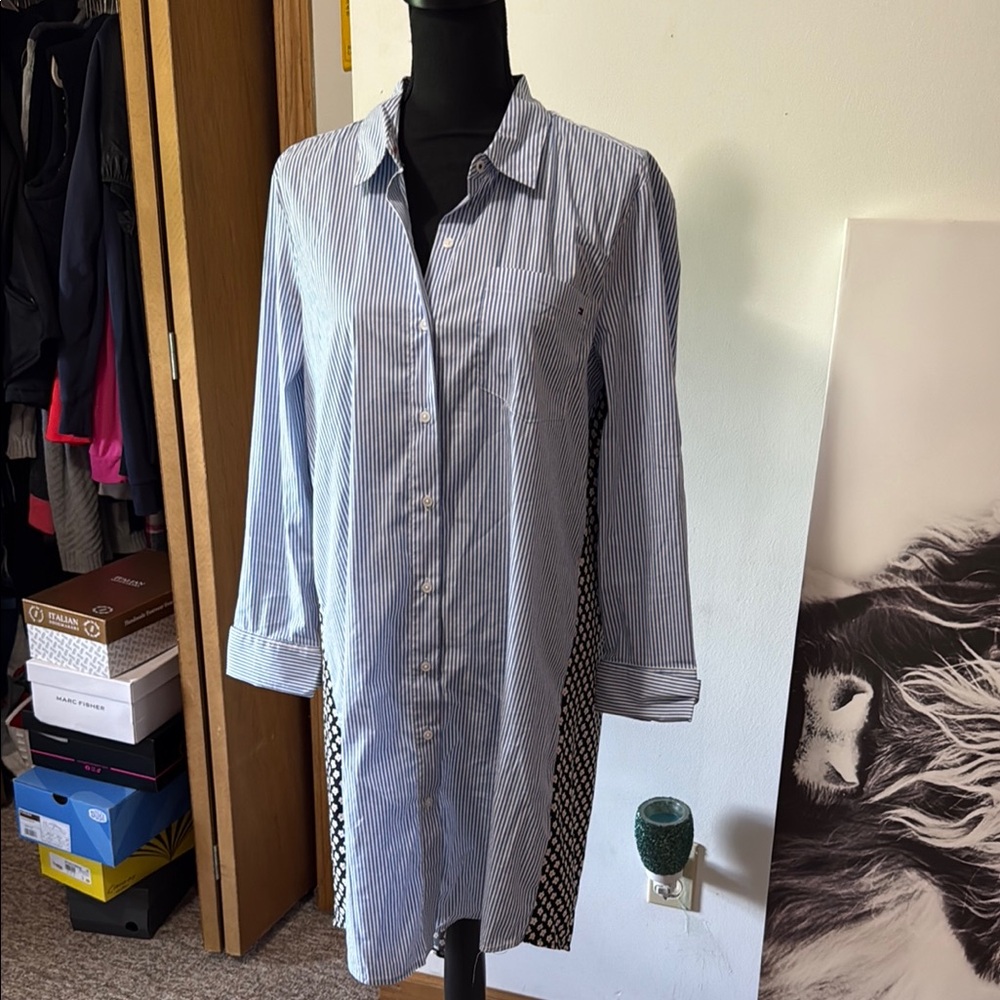 Tommy Hilfiger Blue Striped Long Sleeve Dress